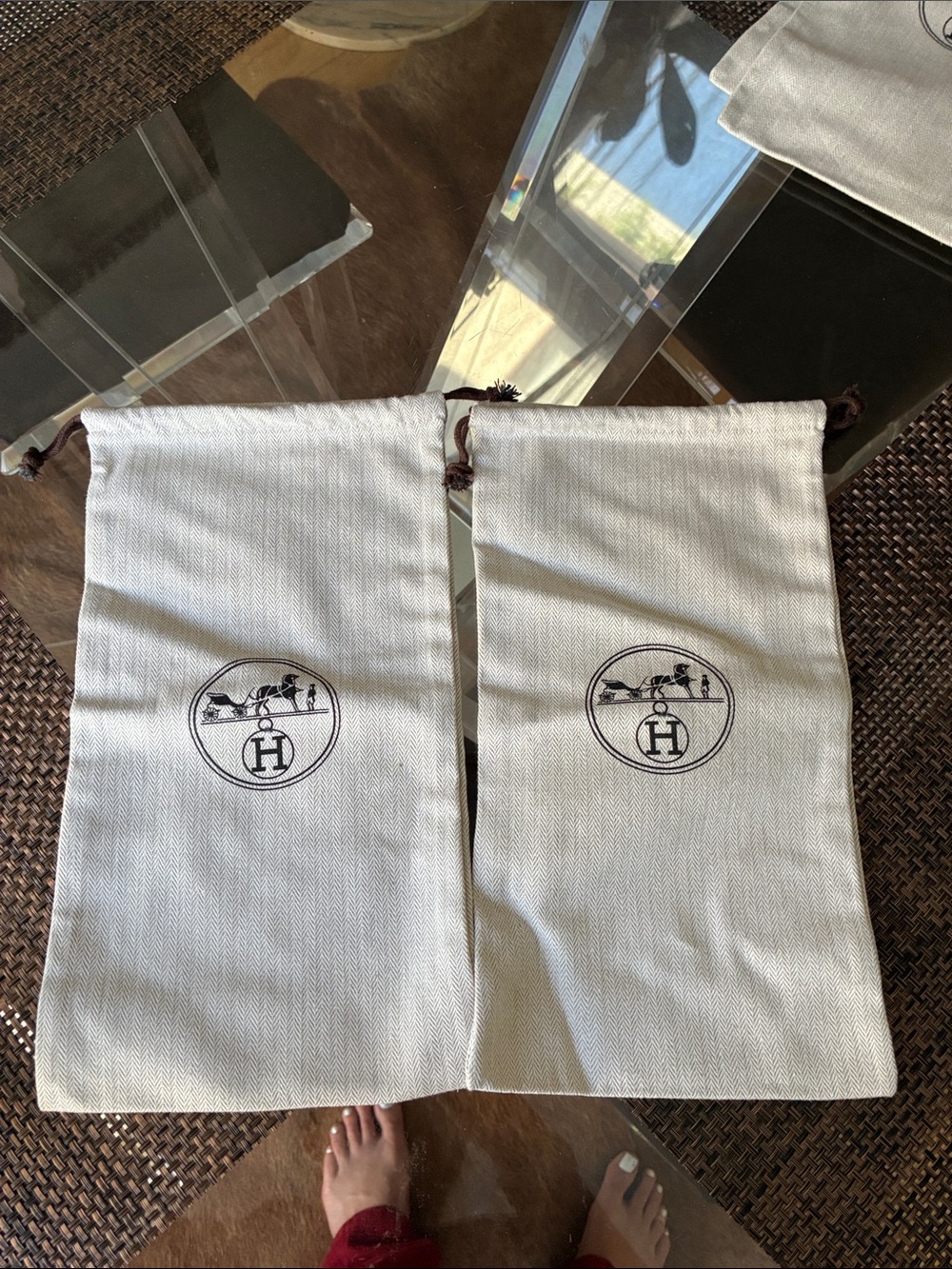 Hermes bundle of 2 Cream Drawstring Dust Bags - Pair